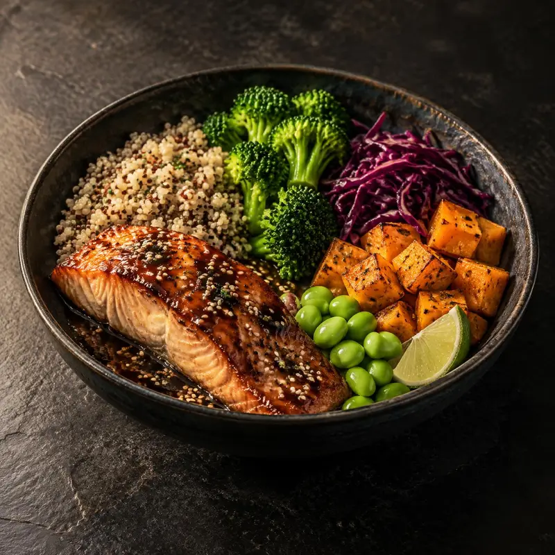VEQO recognising the ingredients of a salmon bowl